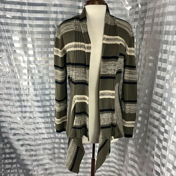 St John Bay Striped Open Front Cardigan - Picture 1 of 6